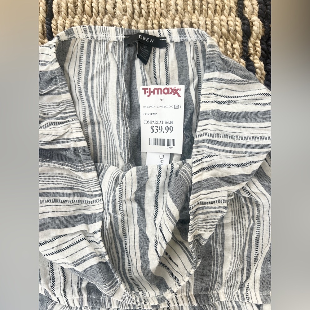 Drew Striped Gray & White Strapless Jumpsuit. NWT. Size S/P - Picture 3 of 4